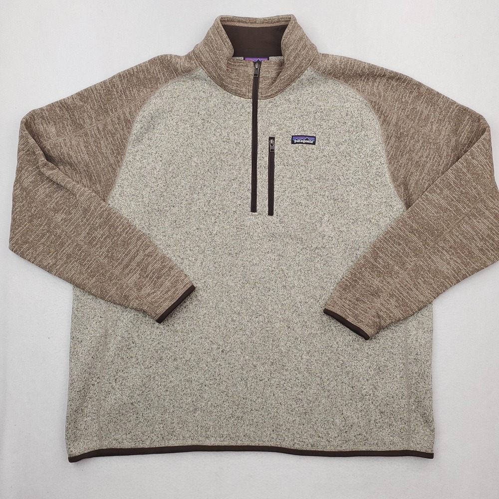Patagonia Better Sweater Pullover Mens 3XL Beige Brown Fleece Quarter Zip Preppy